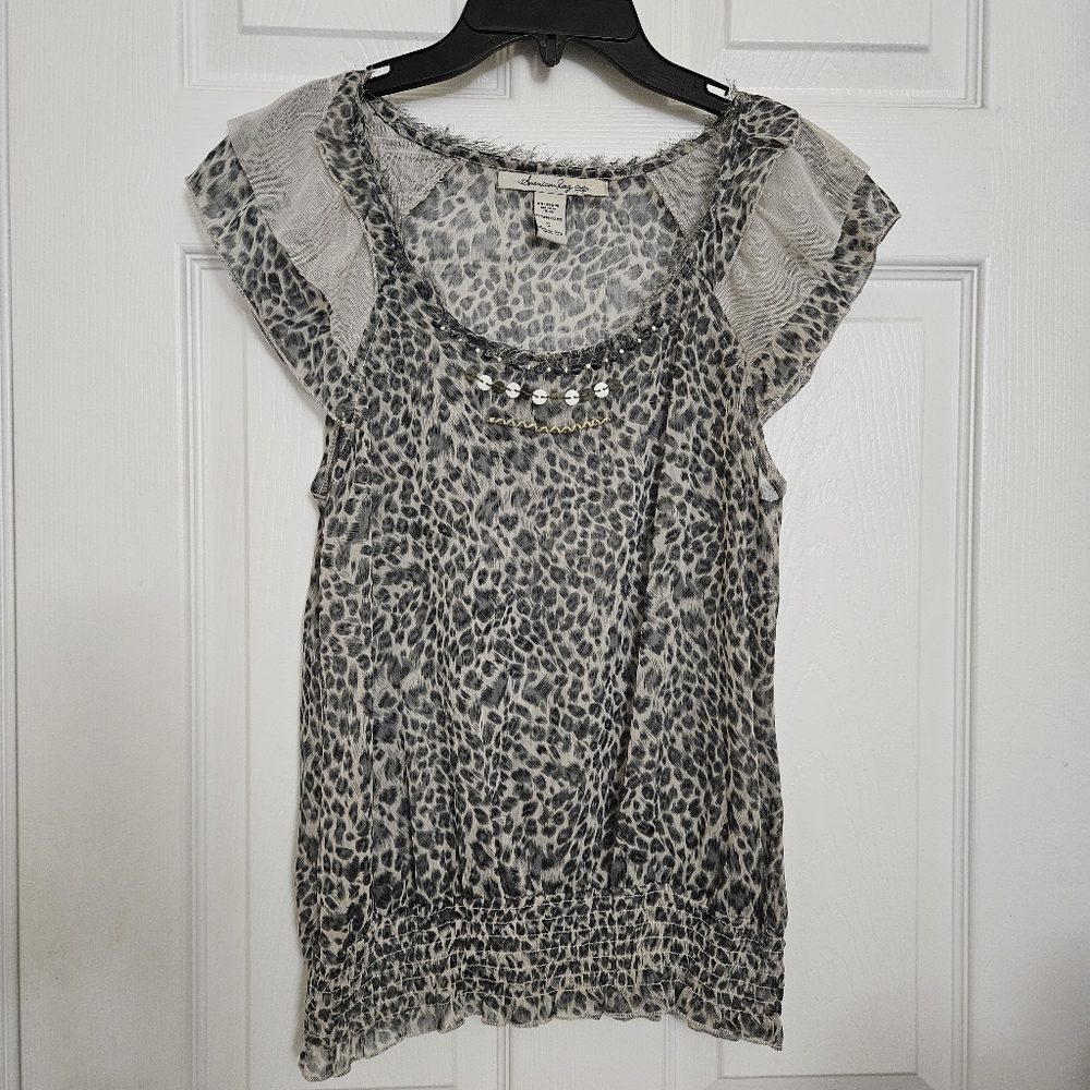 American Rag Gray Leopard Print Sleeveless Blouse